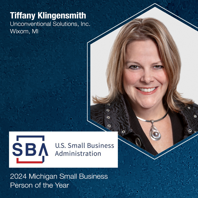 Tiffany Klingensmith, Unconventional Solutions, Inc., named 2024 Michigan Small Business Person of the Year by the U.S. Small Business Administration